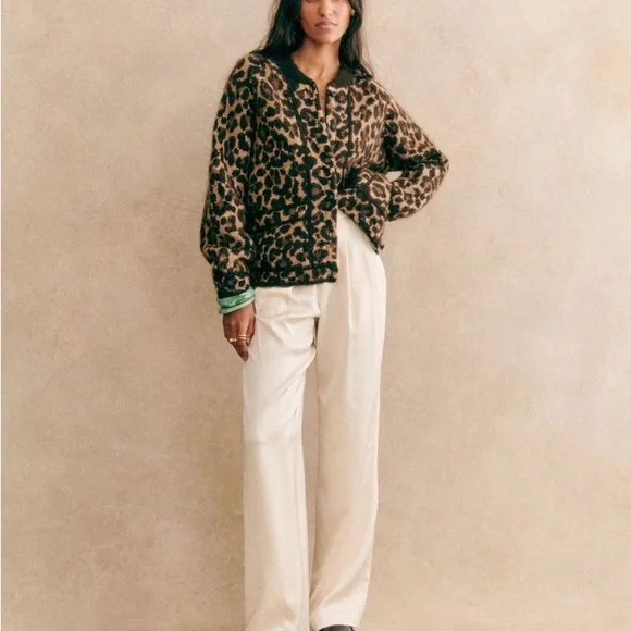 NWOT Sezane Noah Wool-Blend Cardigan in Leopard Animal Print Cardigan SZ S - Picture 2 of 10